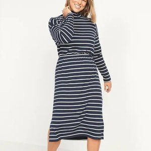 Old Navy Long-Sleeve Waist-Defined Rib-Knit Striped Midi Sweater Dress Women New